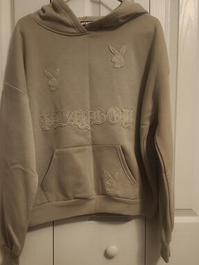 PLAYBOY Taupe Embroidered Logo Hoodies